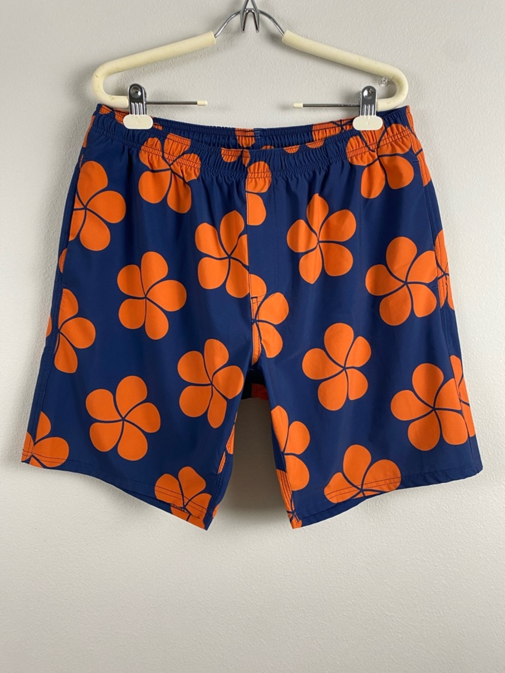Toes On The Nose Tropical/Floral Plumeria Swim Trunk | Lined | Navy/Orange